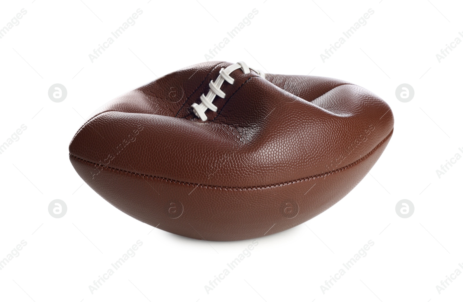 Photo of One deflated American football ball isolated on white