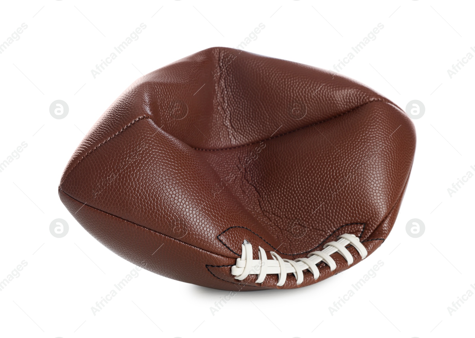 Photo of One deflated American football ball isolated on white