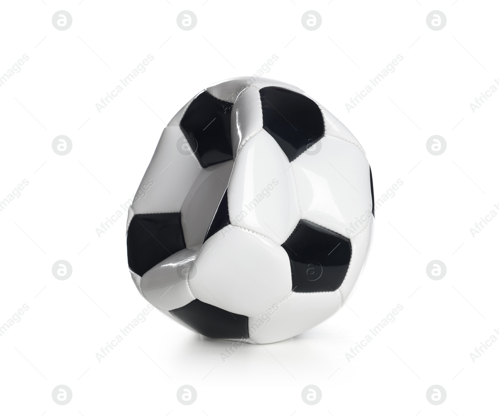 Photo of One deflated soccer ball isolated on white