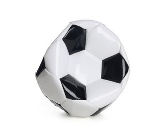 Photo of One deflated soccer ball isolated on white