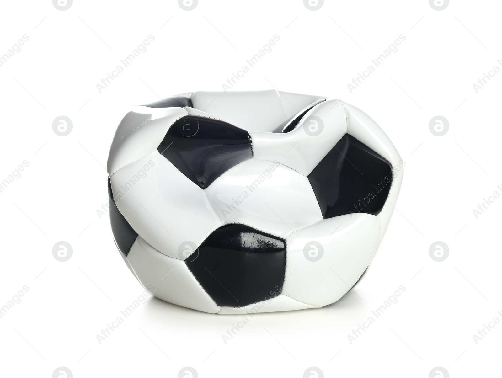 Photo of One deflated soccer ball isolated on white