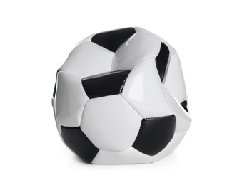 Photo of One deflated soccer ball isolated on white