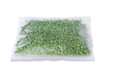 Photo of Frozen peas in plastic bag isolated on white