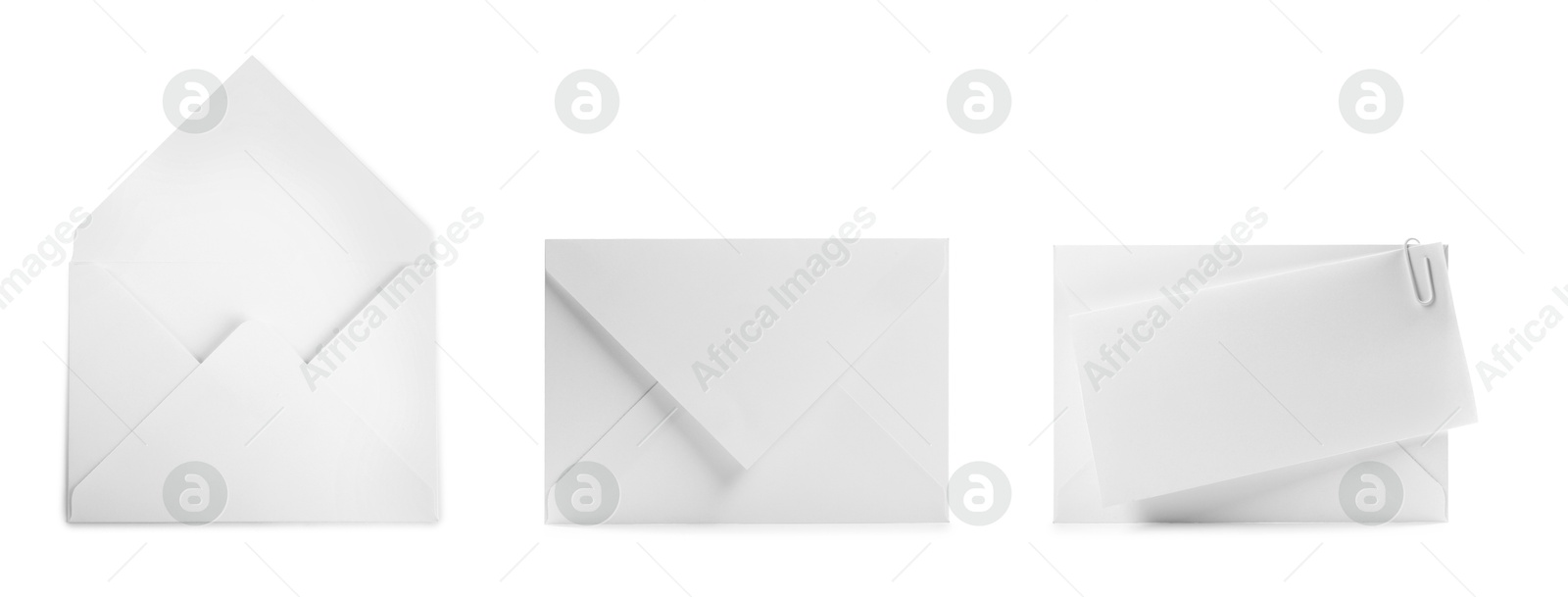 Image of Envelopes and blank letter isolated on white, collage