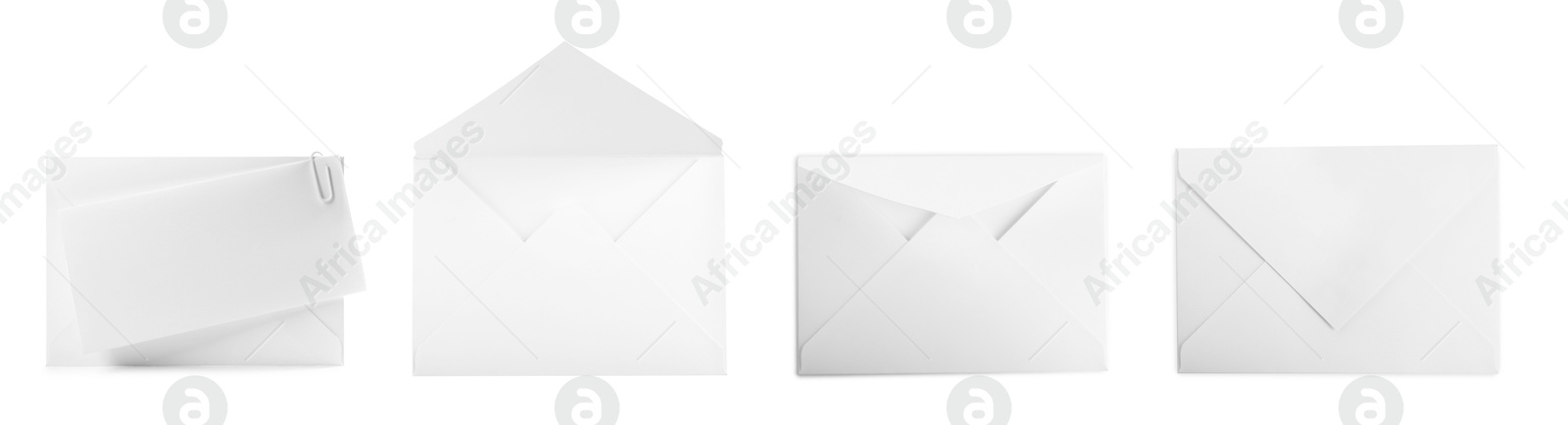 Image of Envelopes and blank letter isolated on white, collage