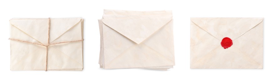 Image of Old envelopes isolated on white, set. Letter