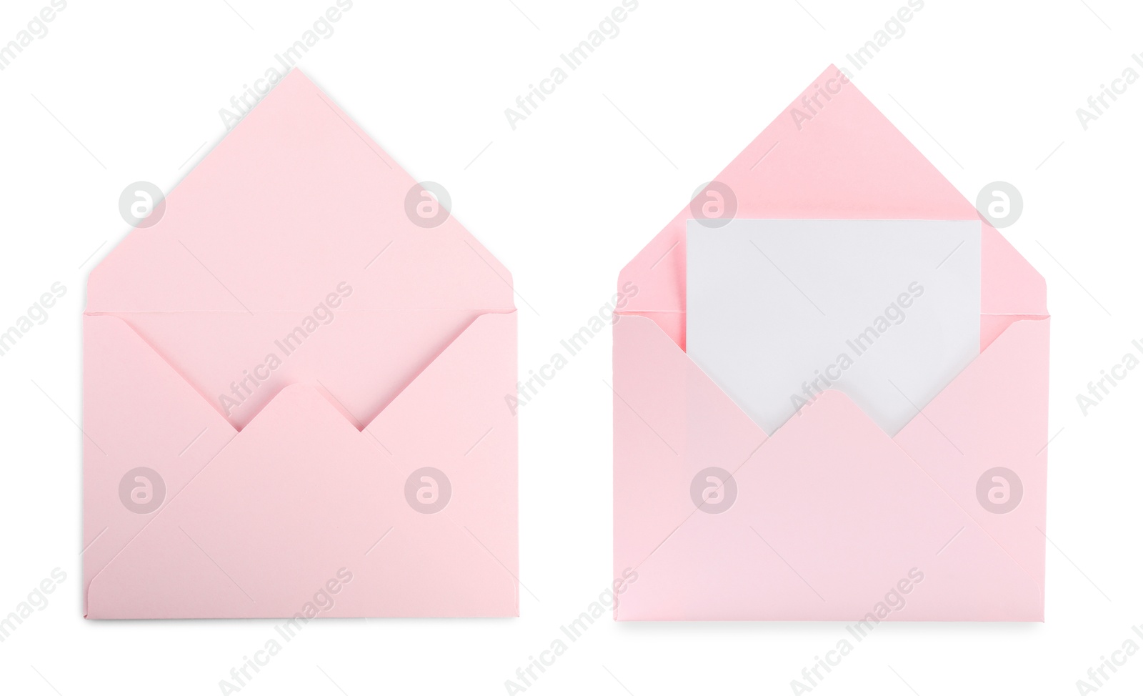 Image of Pink paper envelopes and blank letter isolated on white