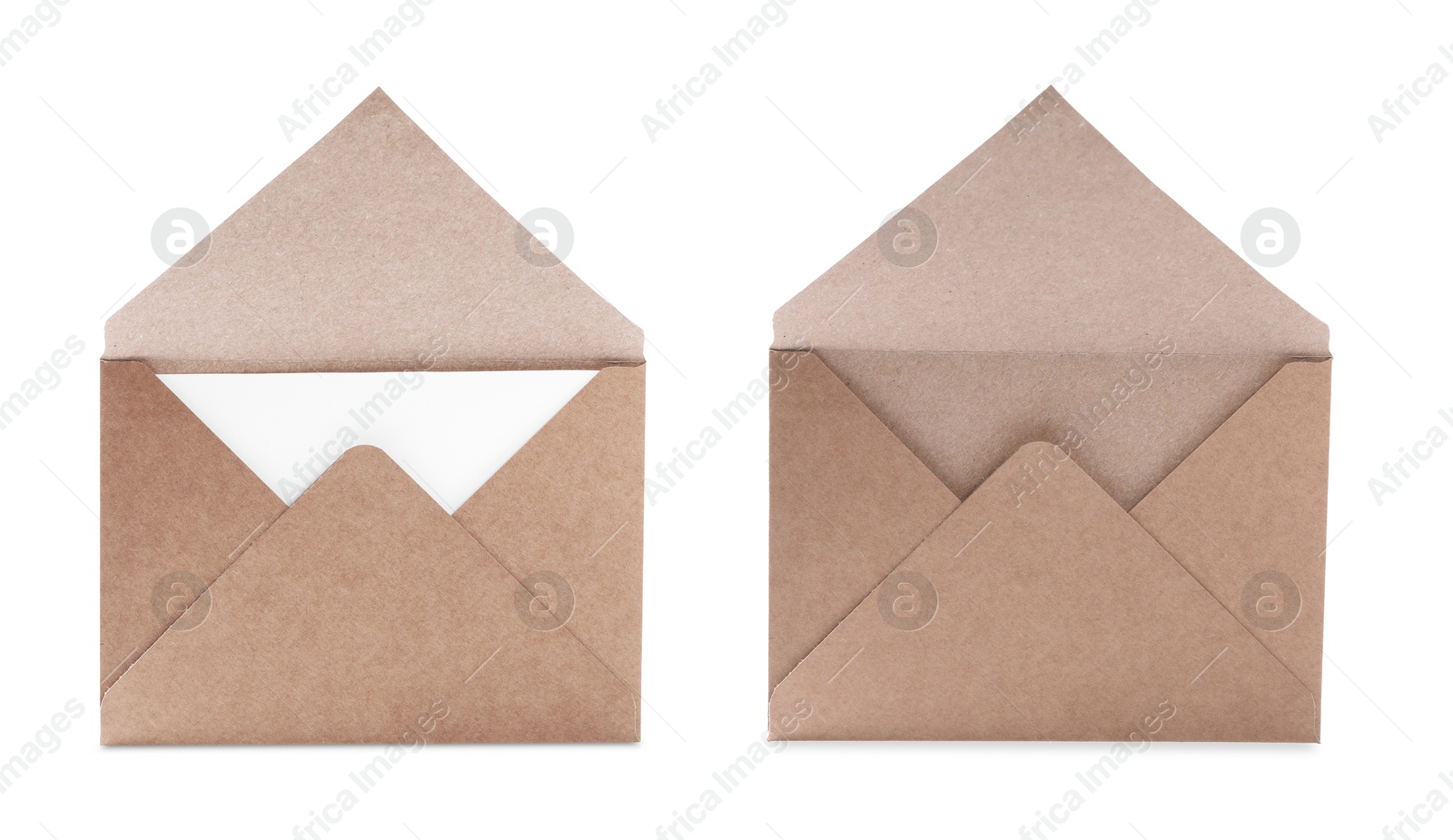 Image of Kraft paper envelopes and blank letter isolated on white