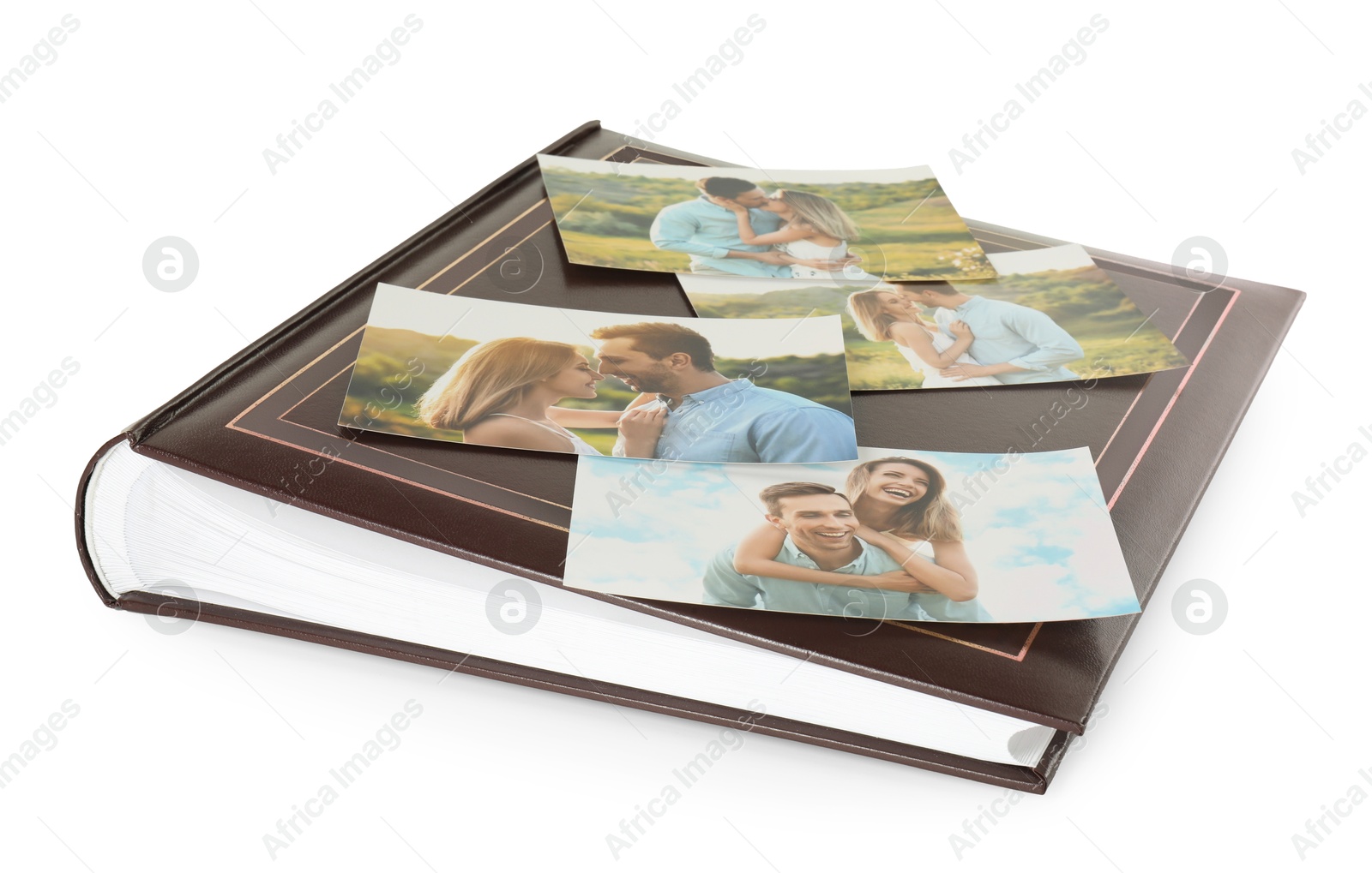 Photo of Photo album with different photos isolated on white