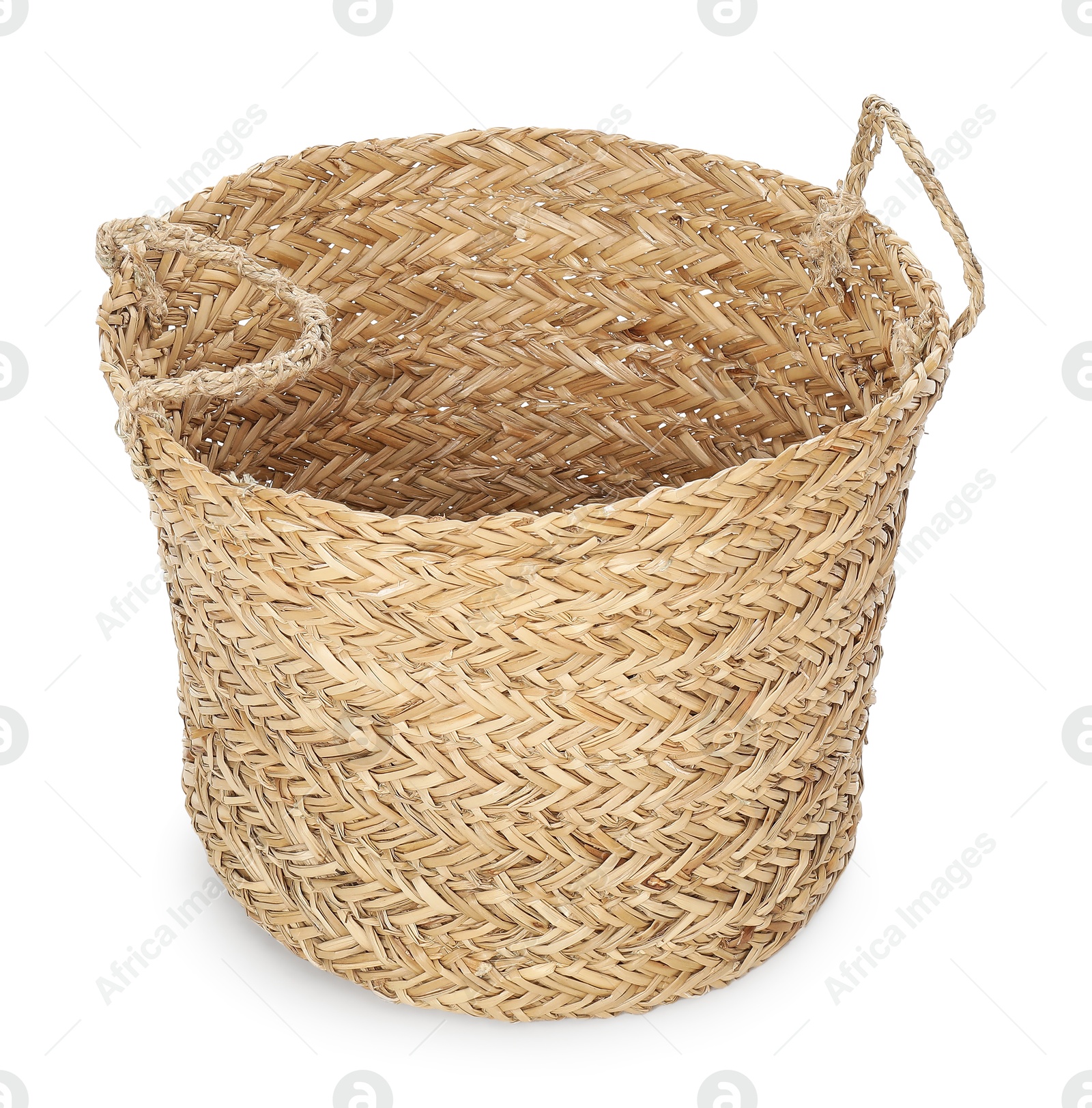 Photo of One wicker laundry basket isolated on white