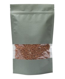 Paper pouch bag with buckwheat isolated on white