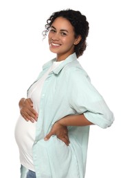 Photo of Portrait of beautiful pregnant woman on white background