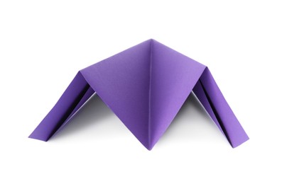 Photo of One handmade purple paper plane isolated on white