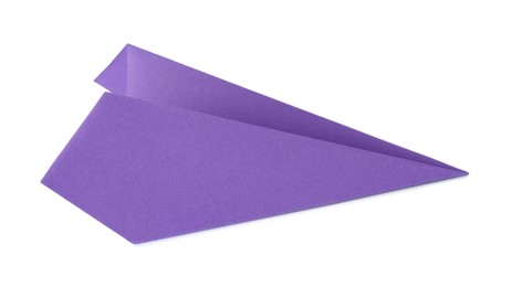 Photo of One handmade purple paper plane isolated on white