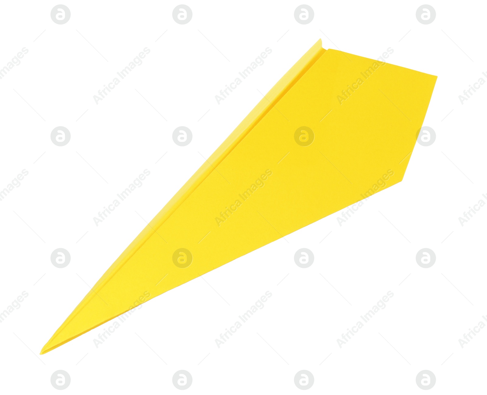 Photo of One handmade yellow paper plane isolated on white