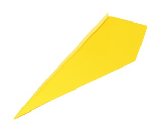 Photo of One handmade yellow paper plane isolated on white