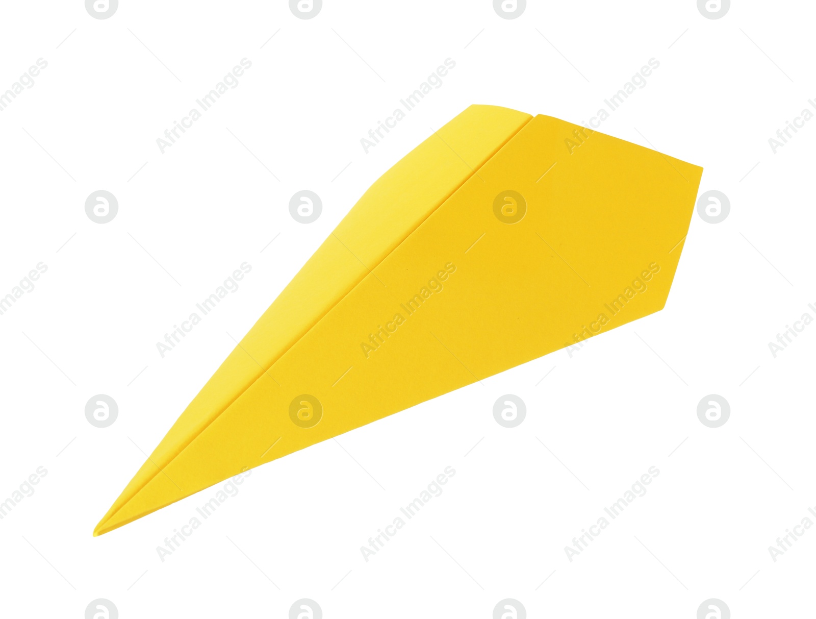 Photo of One handmade yellow paper plane isolated on white