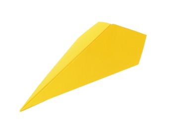 Photo of One handmade yellow paper plane isolated on white