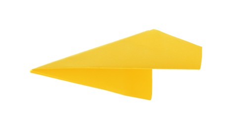 Photo of One handmade yellow paper plane isolated on white