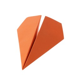 Photo of One handmade orange paper plane isolated on white