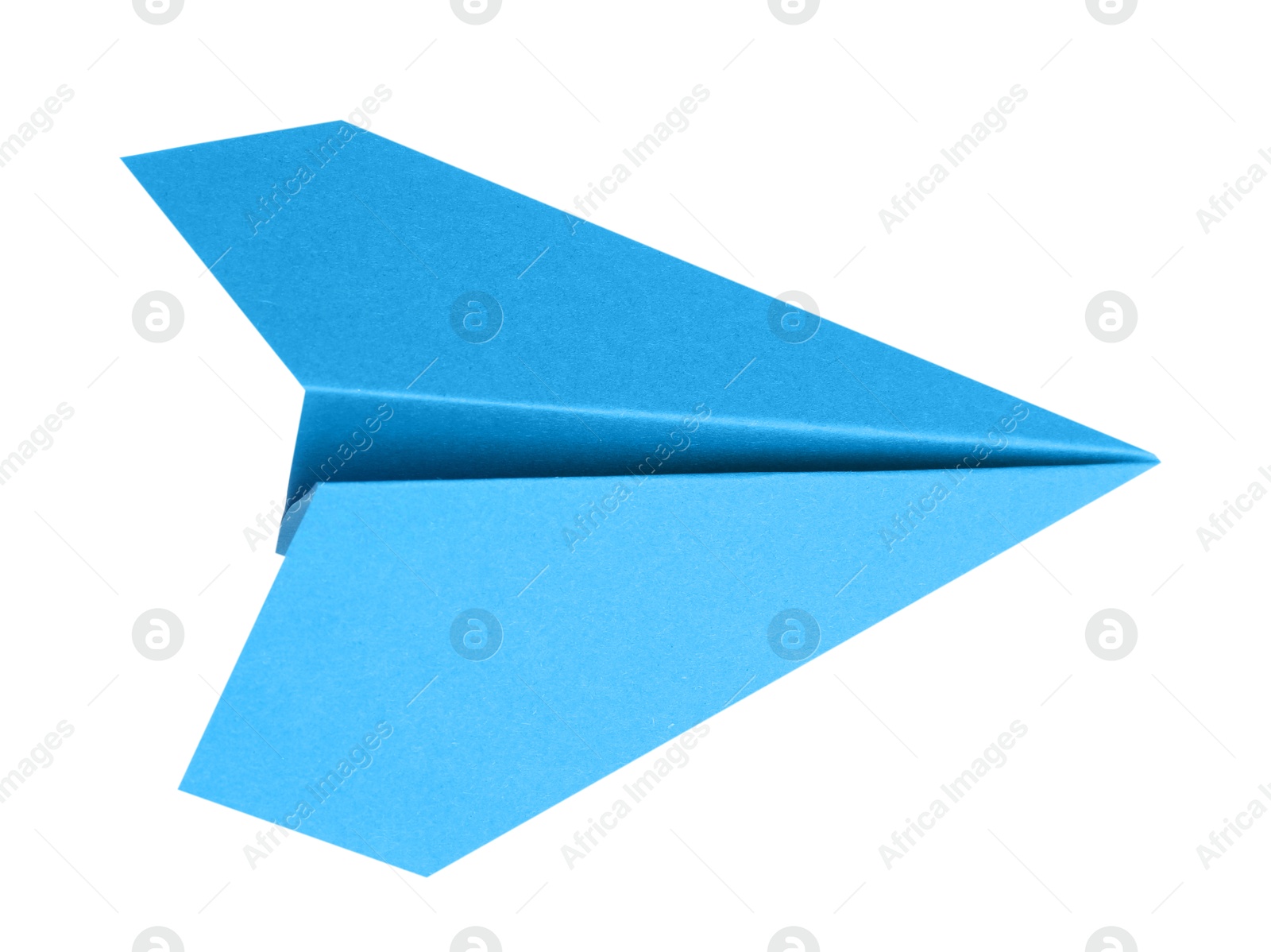 Photo of One handmade light blue paper plane isolated on white