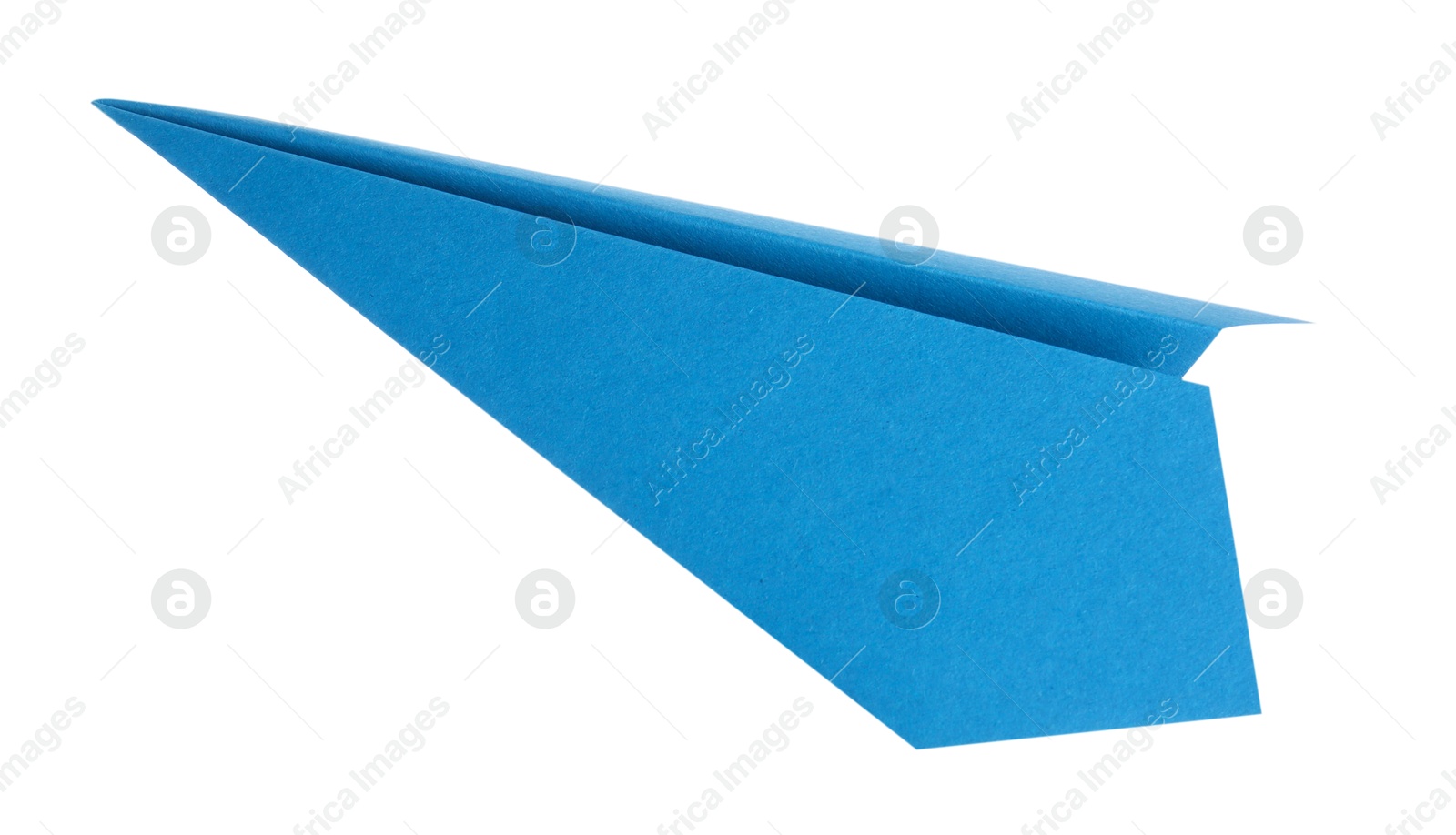 Photo of One handmade light blue paper plane isolated on white