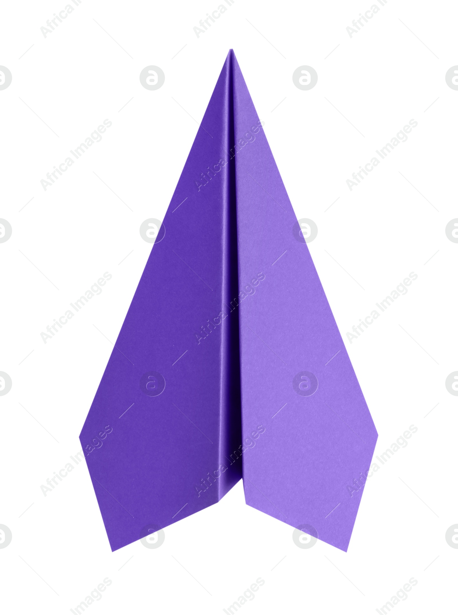 Photo of One handmade purple paper plane isolated on white