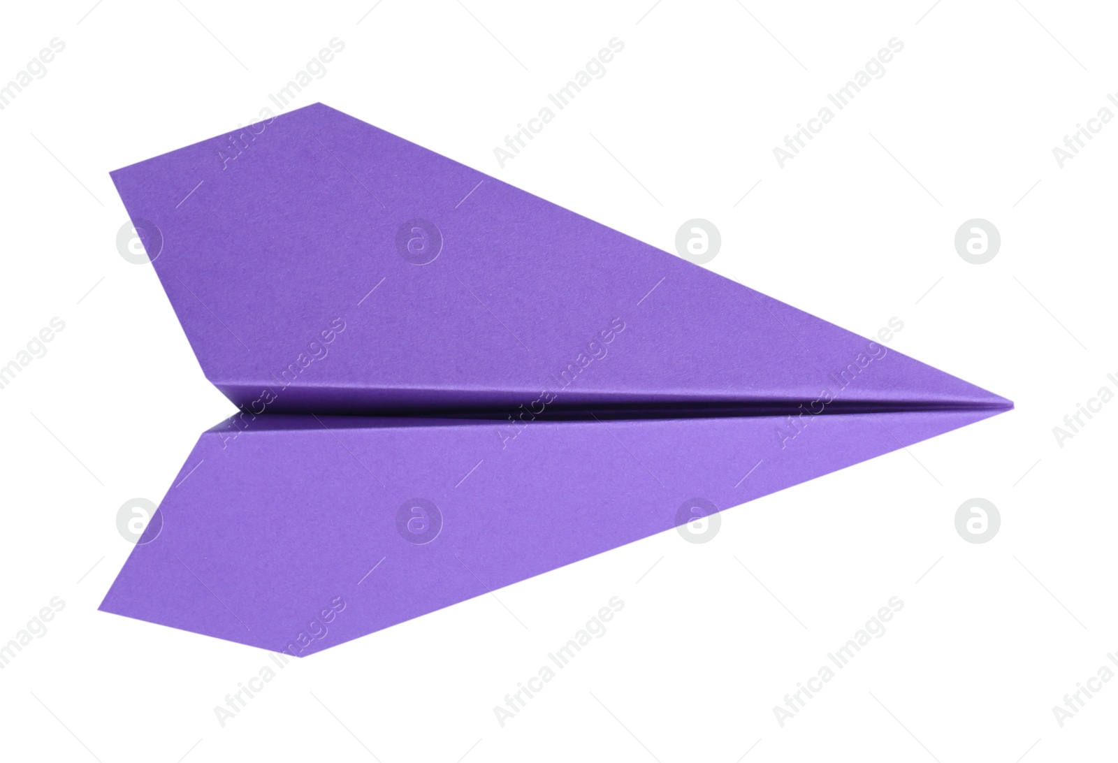 Photo of One handmade purple paper plane isolated on white, top view