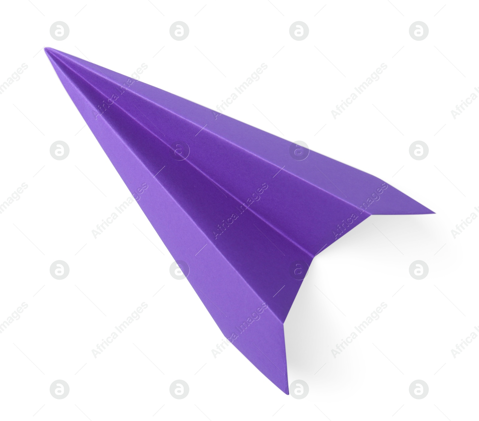 Photo of One handmade purple paper plane isolated on white, top view