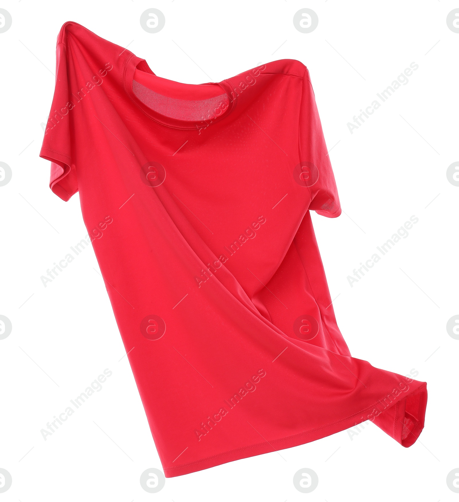 Photo of One red t-shirt in air isolated on white