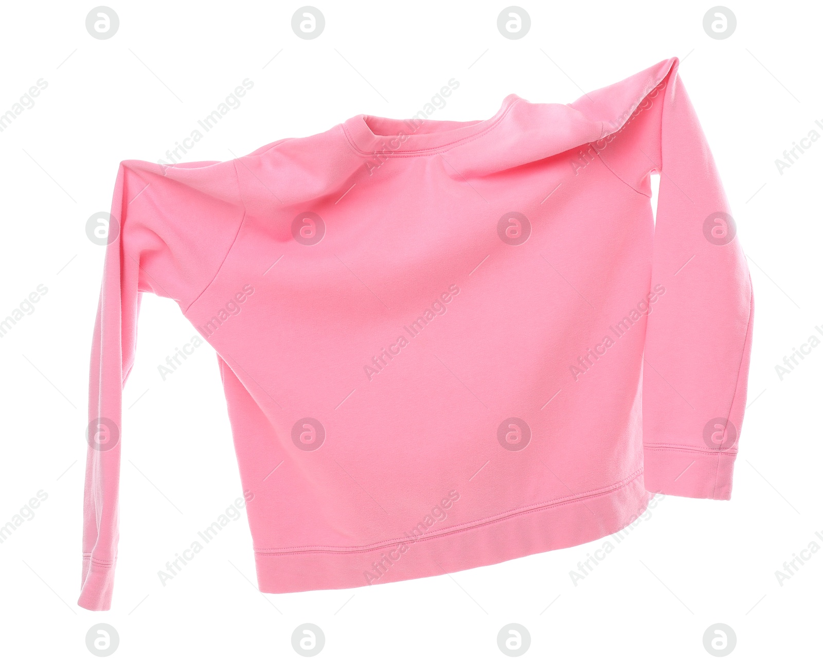 Photo of One pink long sleeve shirt in air isolated on white