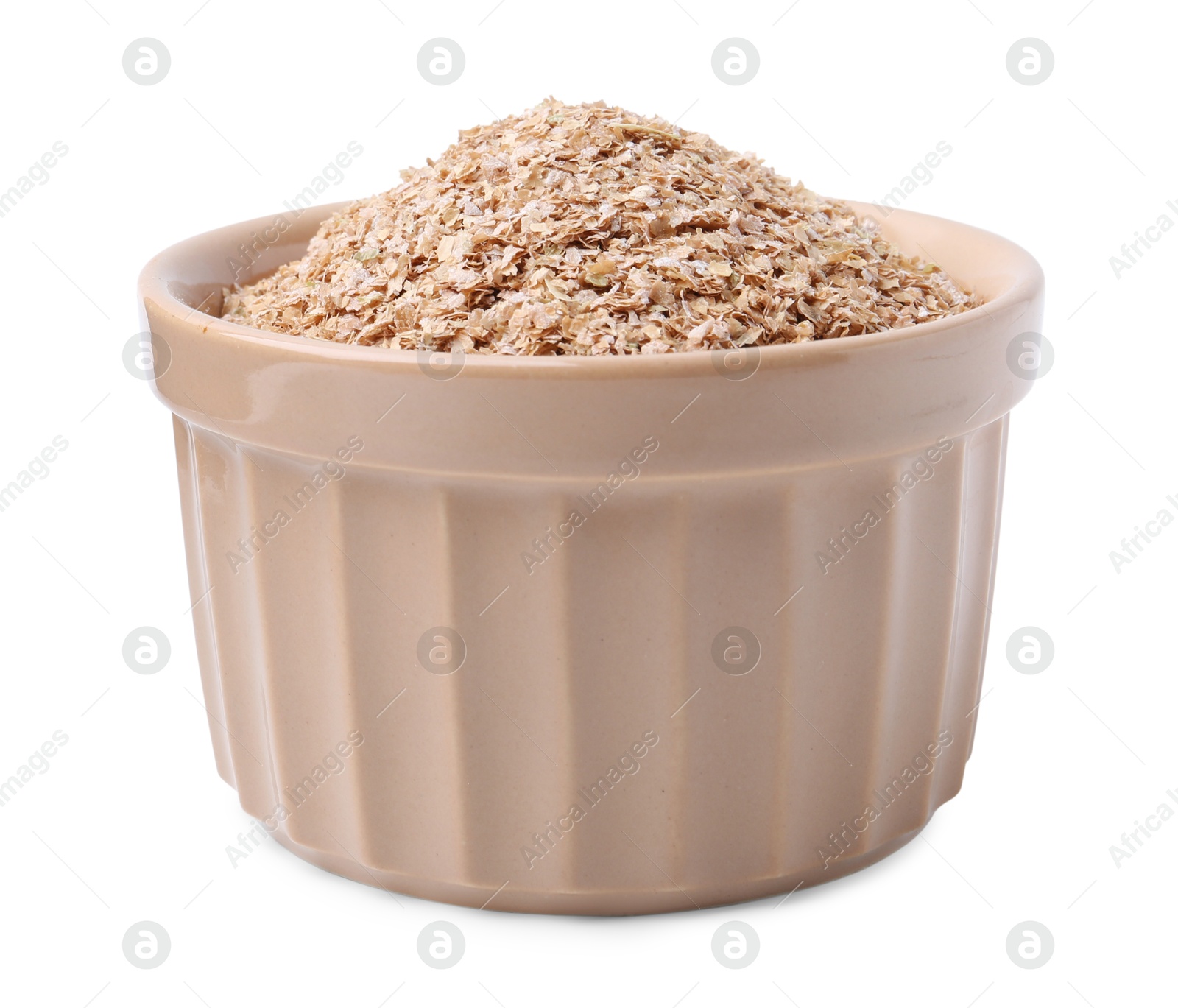 Photo of Buckwheat bran in bowl isolated on white