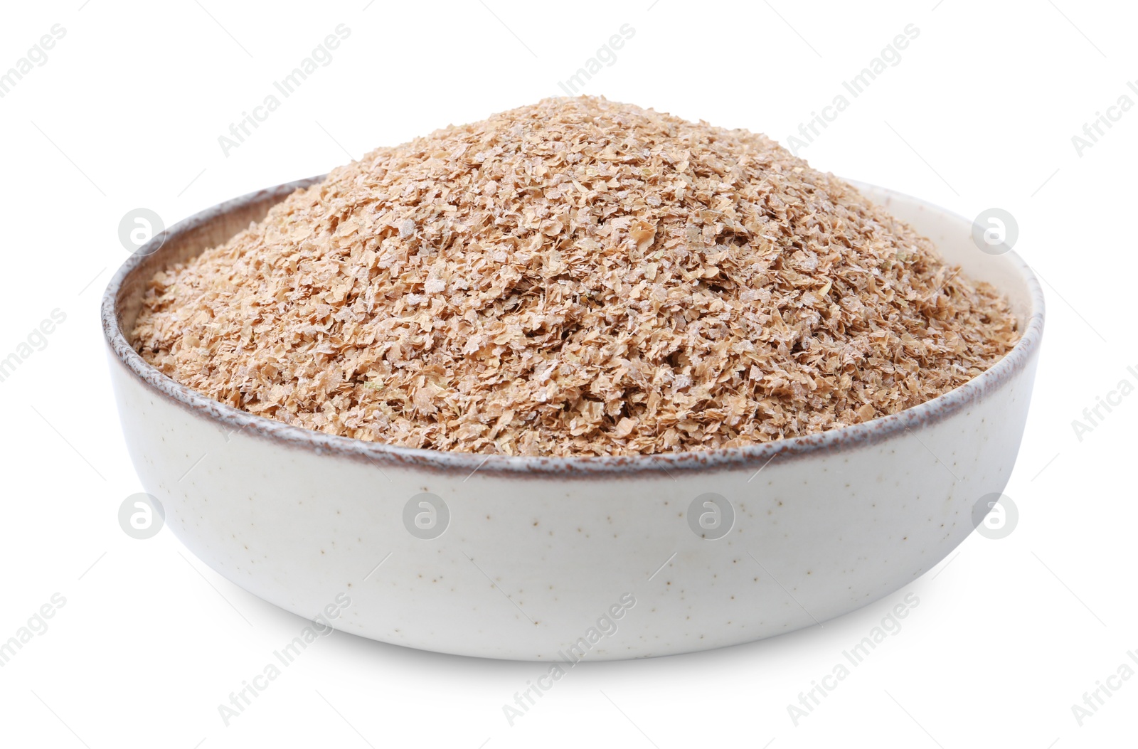 Photo of Buckwheat bran in bowl isolated on white