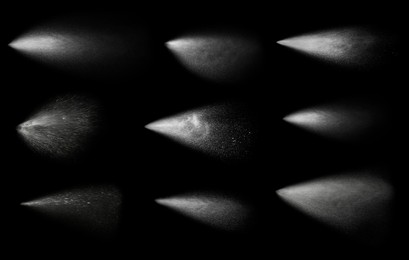 Image of Set of water sprays on black background