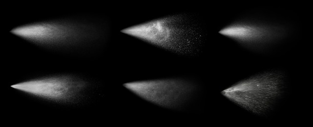 Image of Set of water sprays on black background