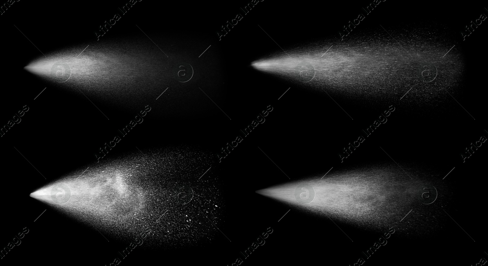 Image of Set of water sprays on black background