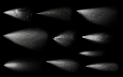 Image of Set of water sprays on black background