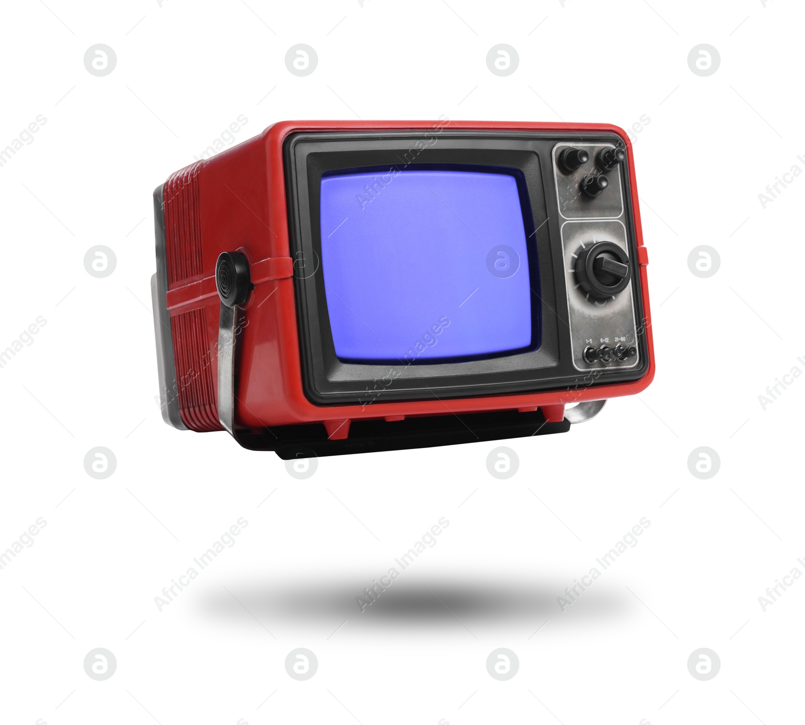 Image of Retro TV set in air on white background