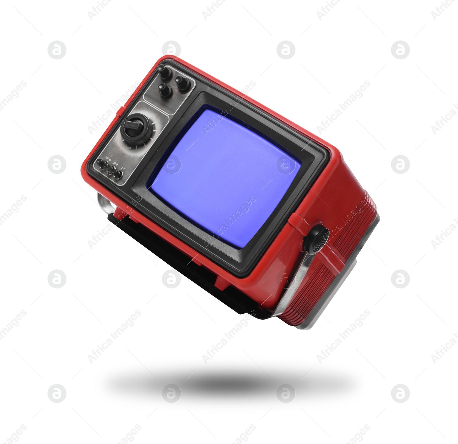 Image of Retro TV set in air on white background