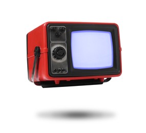 Image of Retro TV set in air on white background