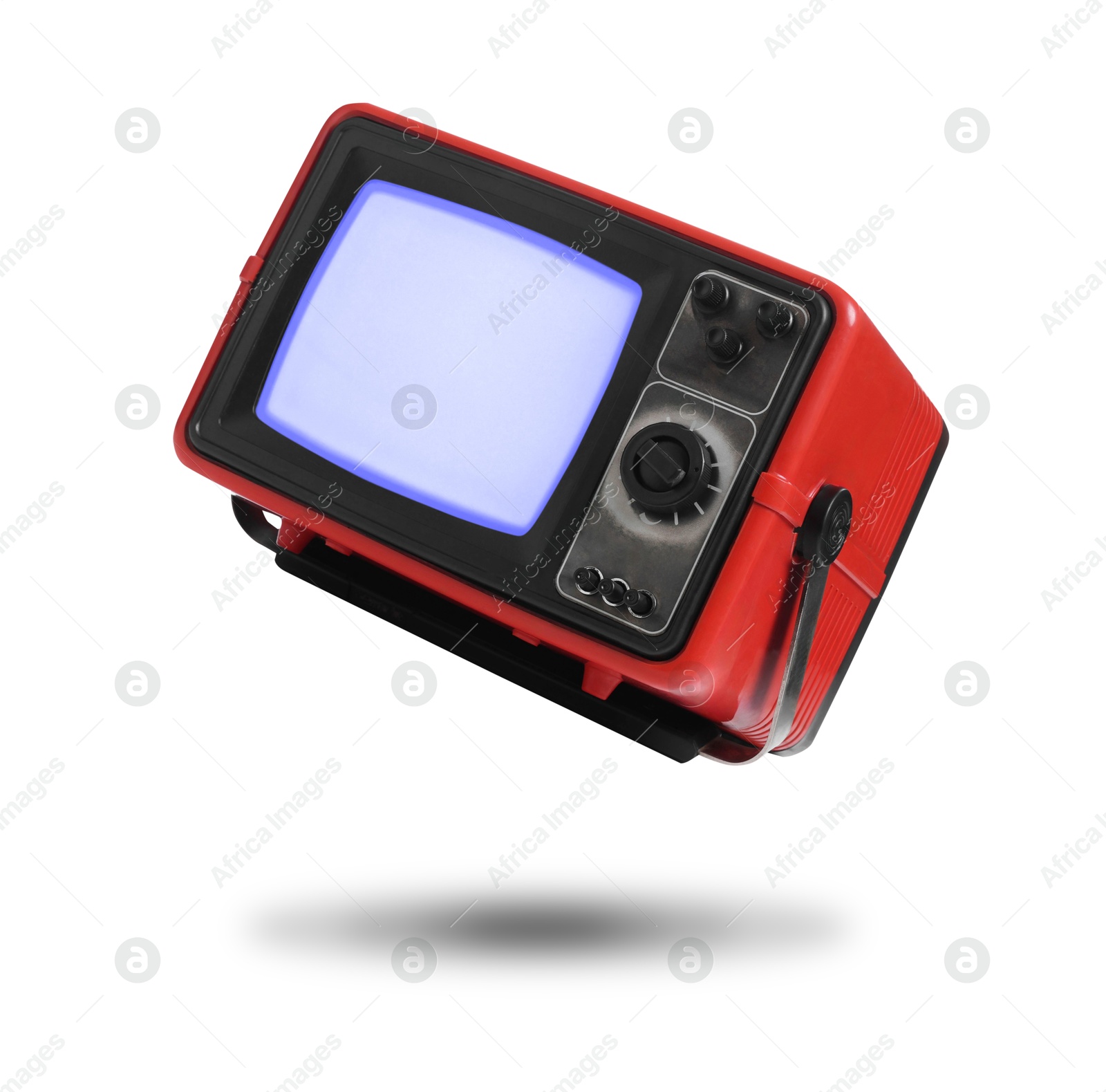 Image of Retro TV set in air on white background