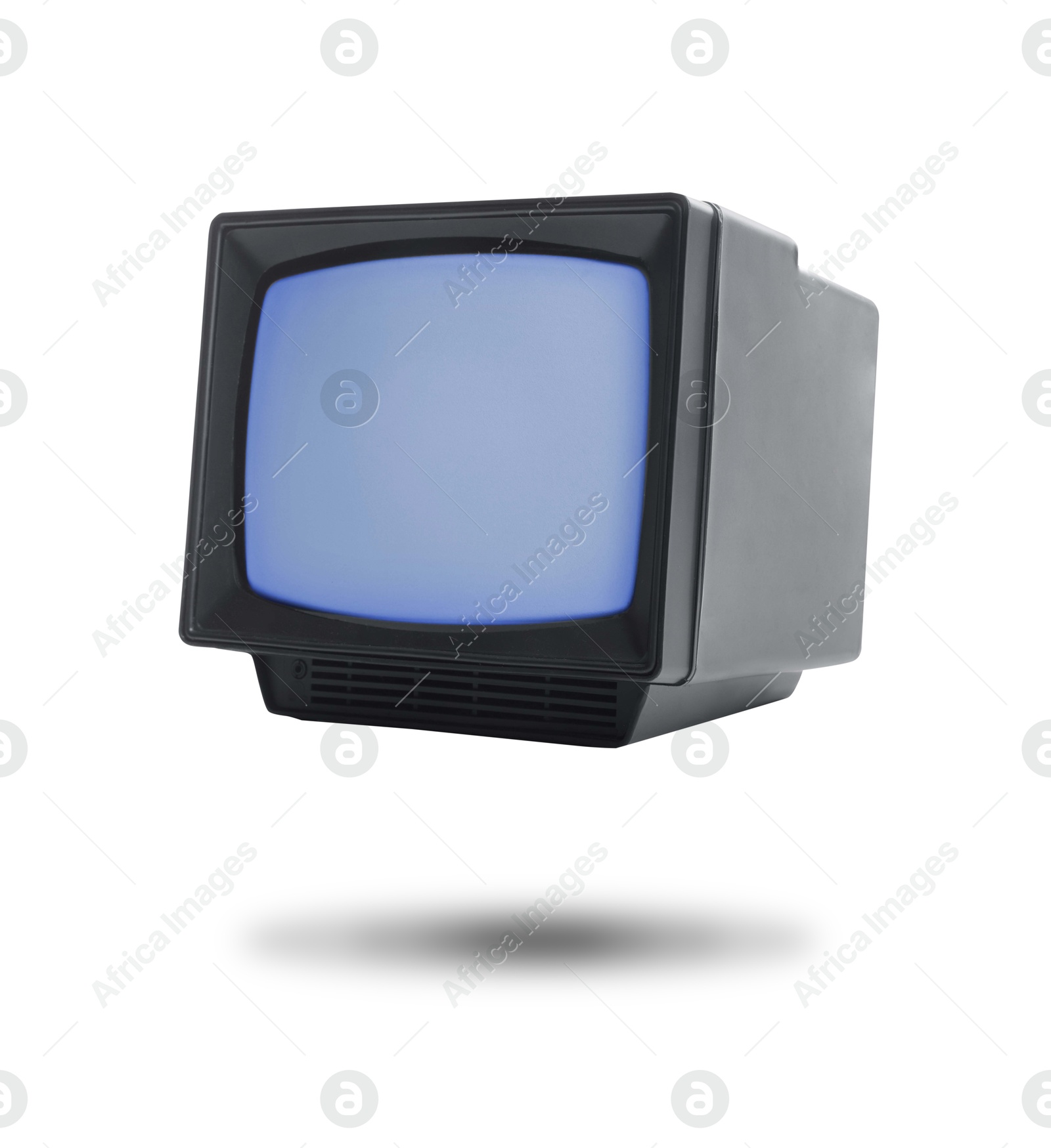 Image of Retro TV set in air on white background