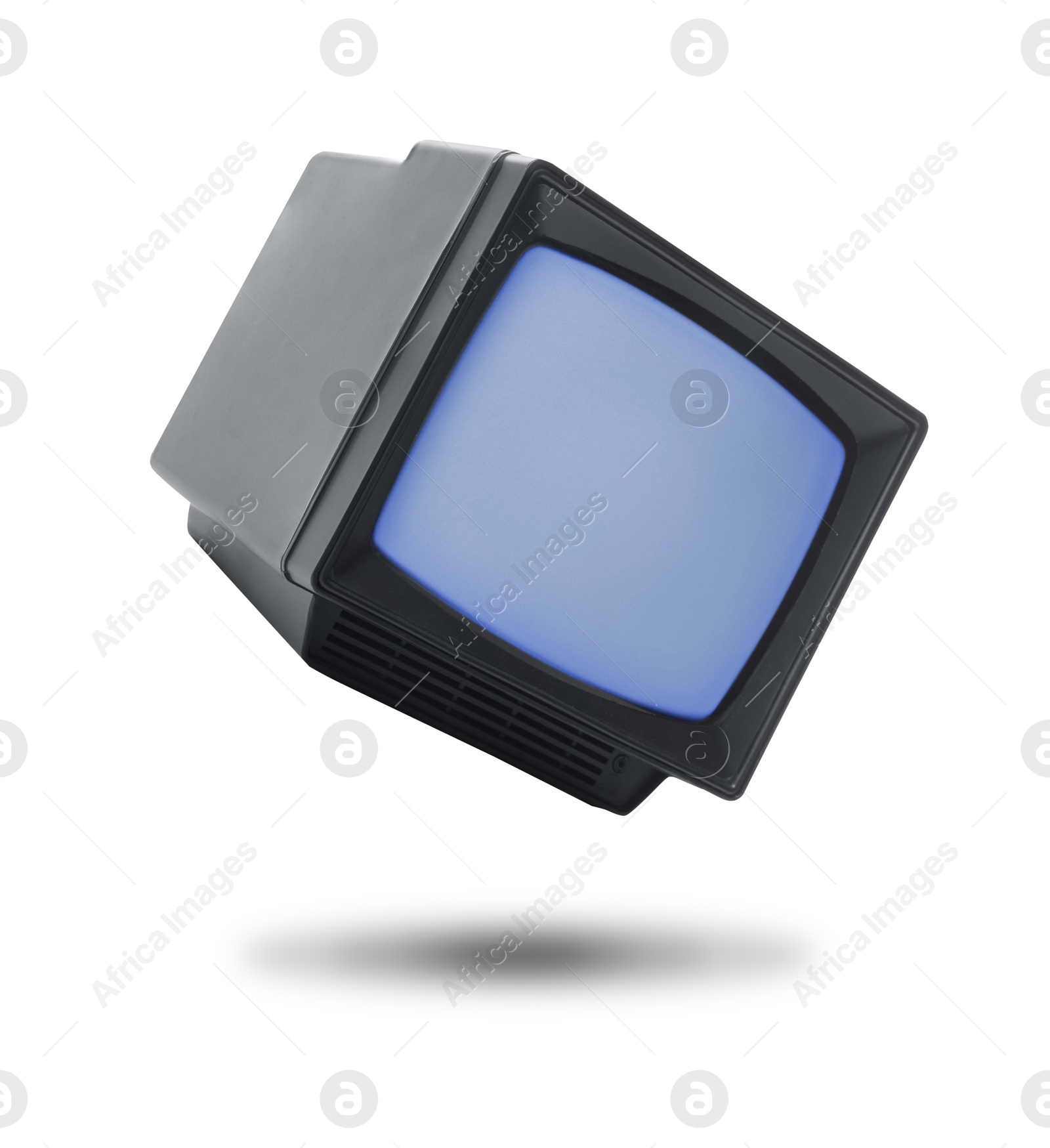 Image of Retro TV set in air on white background