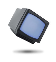 Image of Retro TV set in air on white background