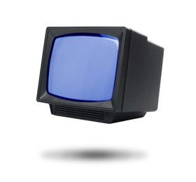 Image of Retro TV set in air on white background