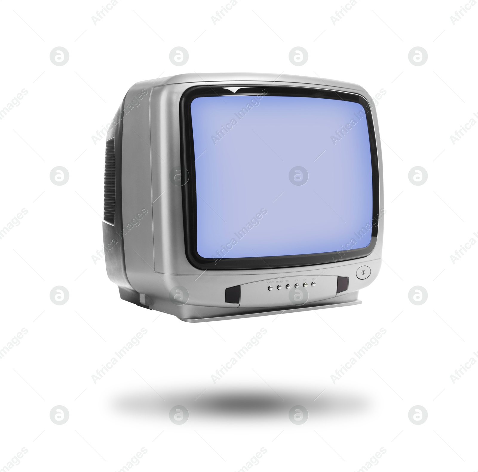 Image of Retro TV set in air on white background