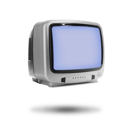 Image of Retro TV set in air on white background