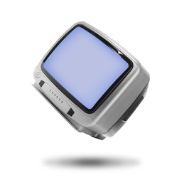 Image of Retro TV set in air on white background