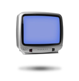 Image of Retro TV set in air on white background