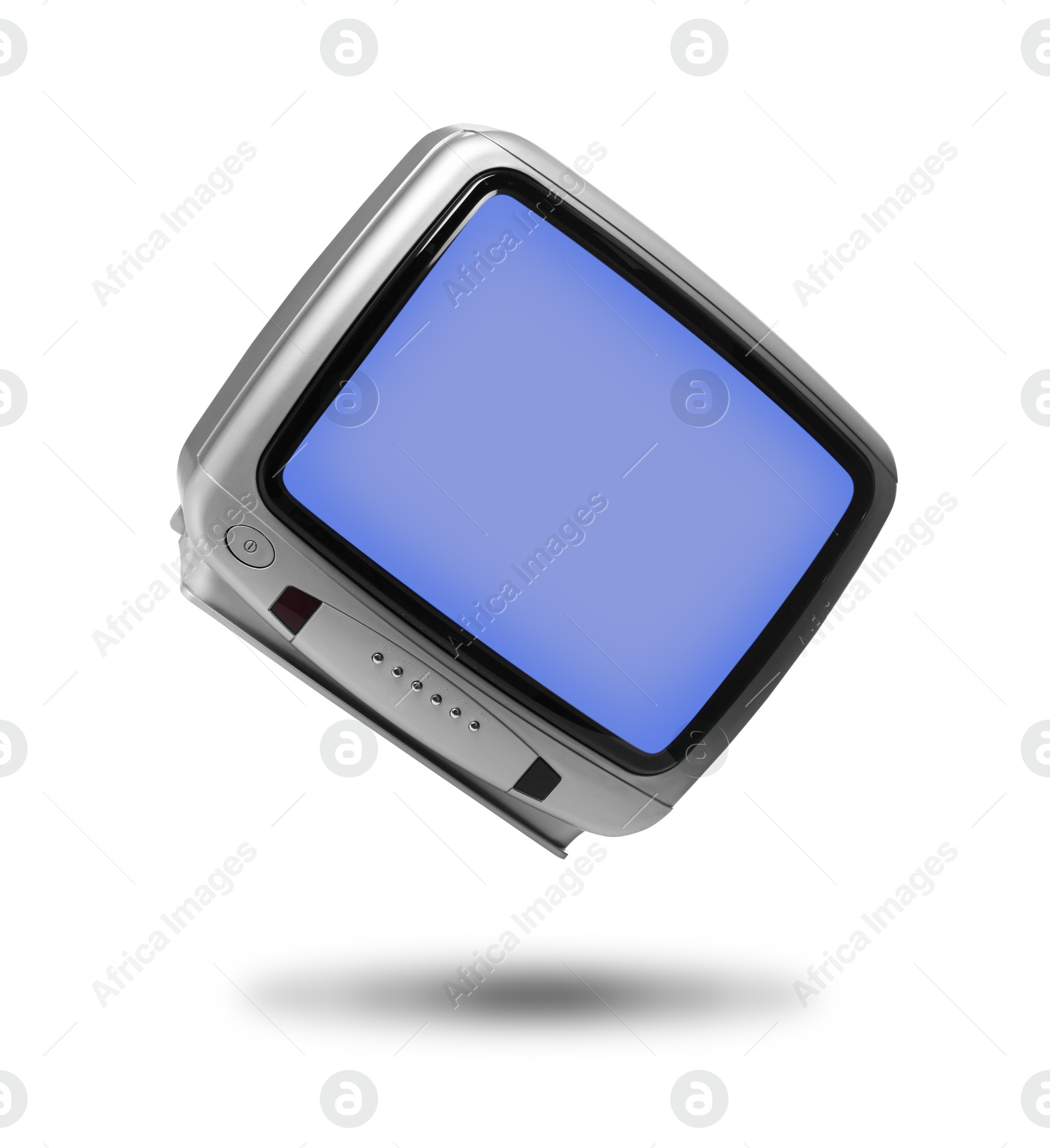 Image of Retro TV set in air on white background